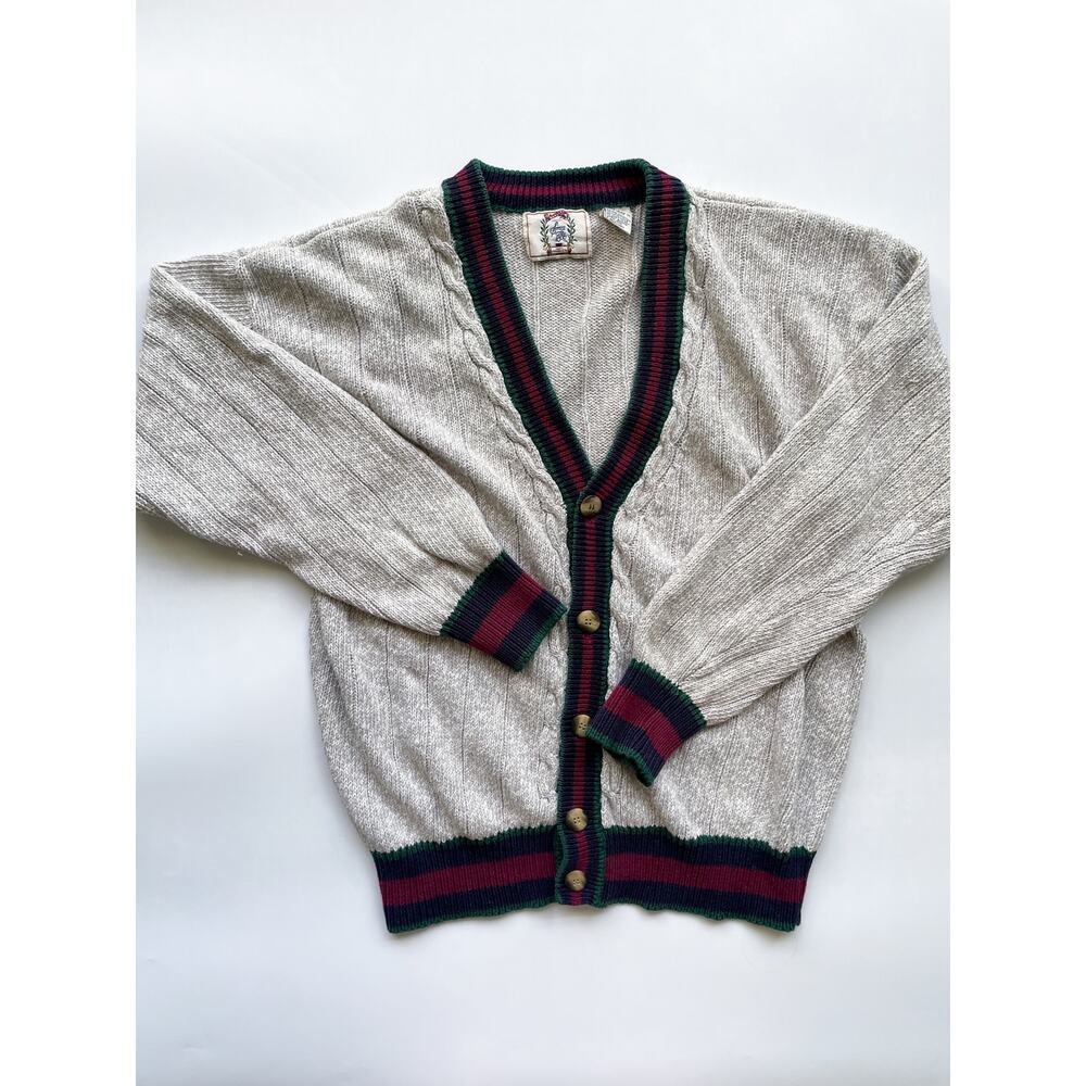 Vintage Sears Roebuck Gray Knit Varsity Cardigan Sweater Size L